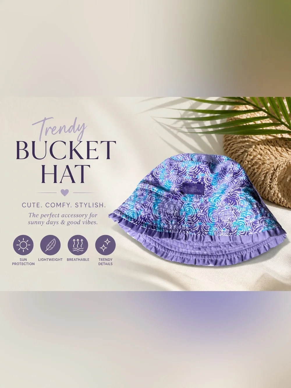 Skin Purple & Teal Swirl Bucket Hat girls reversible